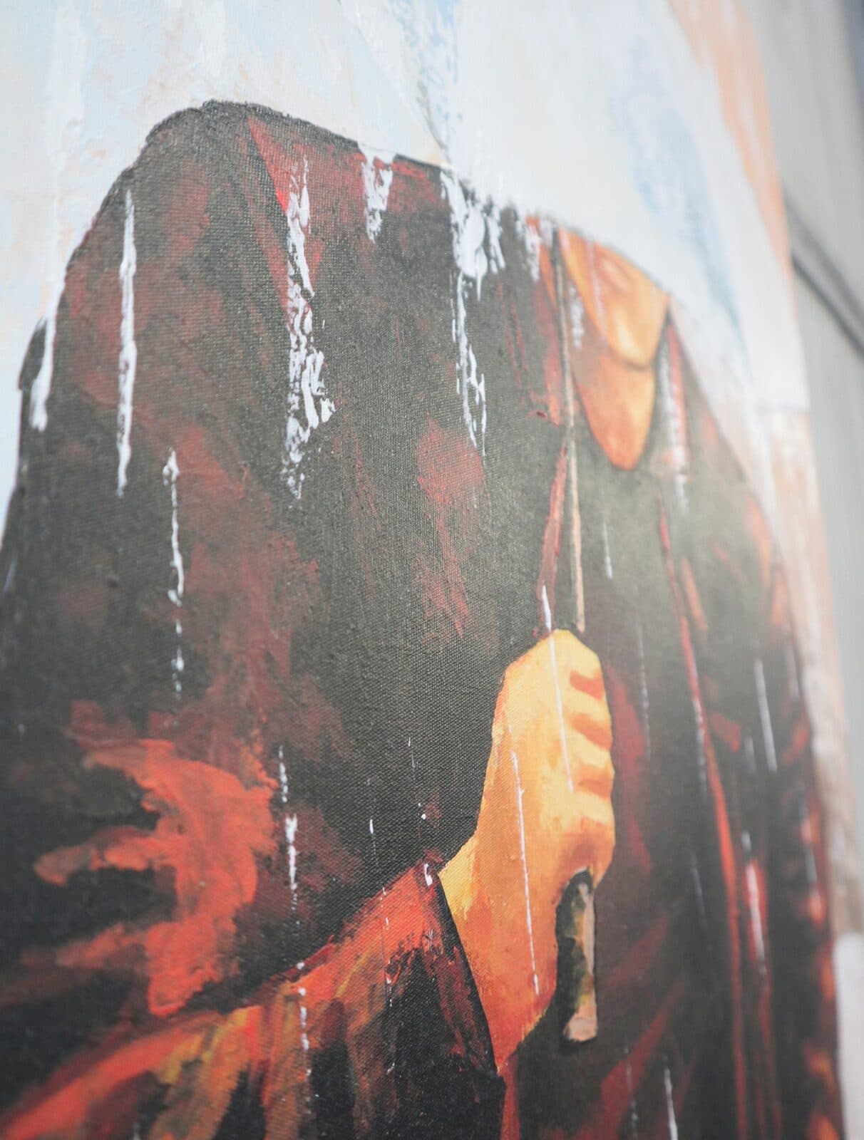 Quadro Moderno Verticale 150x50 cm – Uomo sotto la Pioggia – Dipinto a Mano su Tela – Arte Contemporanea Indonesiana - 7