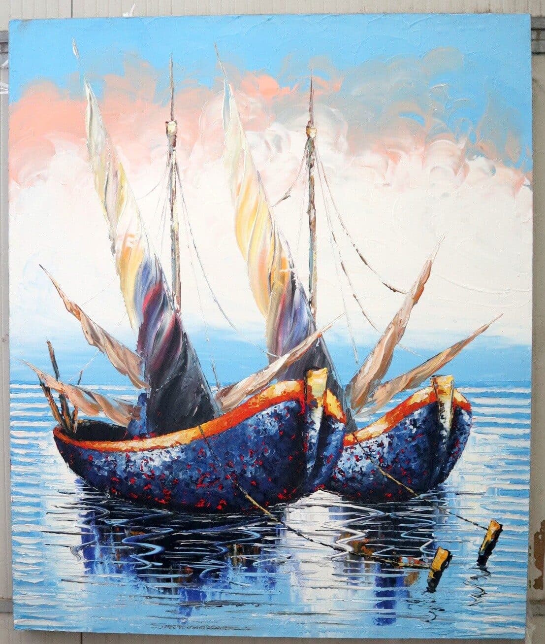 Quadro Barche a Vela 100x120 cm – Dipinto a Mano su Tela in Cotone | Arte Moderna Marina Made in Indonesia - 2