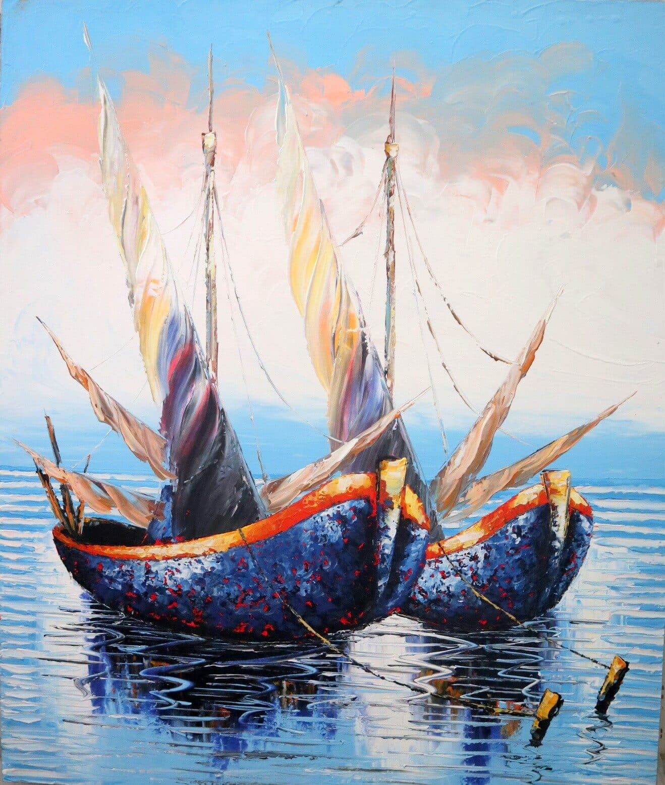 Quadro Barche a Vela 100x120 cm – Dipinto a Mano su Tela in Cotone | Arte Moderna Marina Made in Indonesia - 3