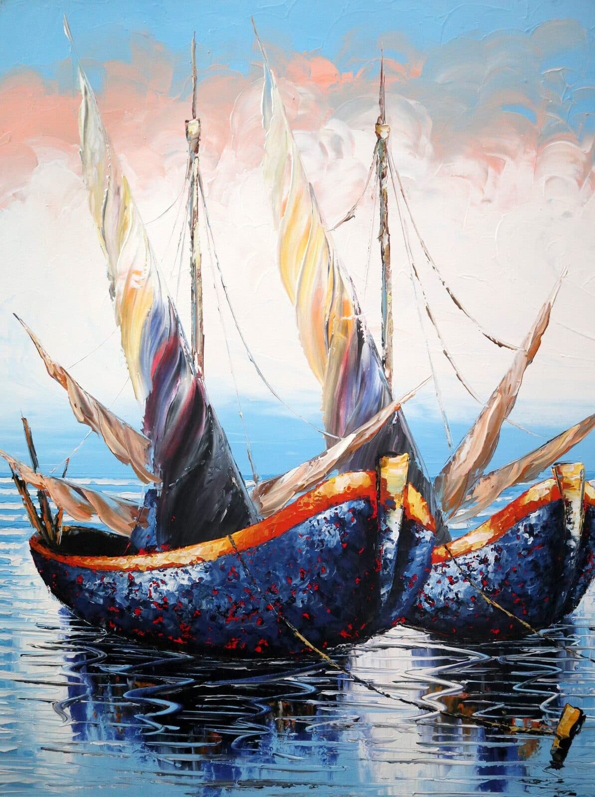 Quadro Barche a Vela 100x120 cm – Dipinto a Mano su Tela in Cotone | Arte Moderna Marina Made in Indonesia - 5