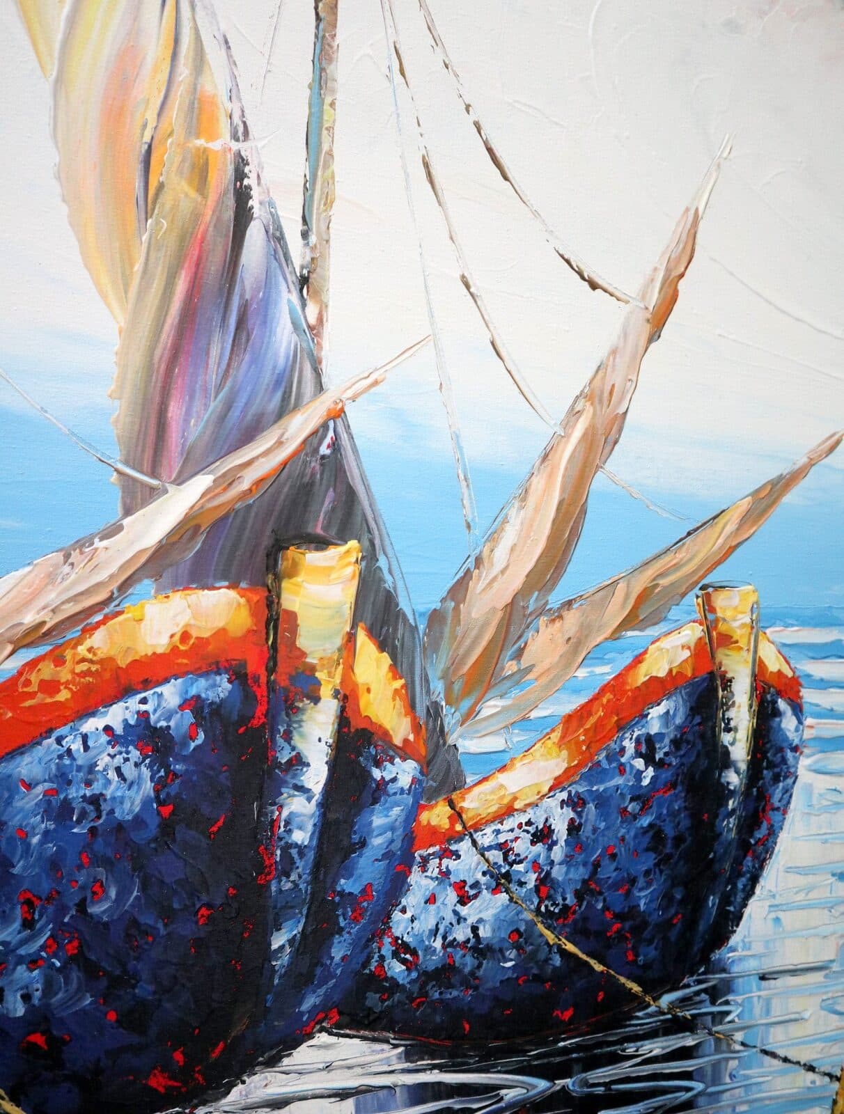Quadro Barche a Vela 100x120 cm – Dipinto a Mano su Tela in Cotone | Arte Moderna Marina Made in Indonesia - 7