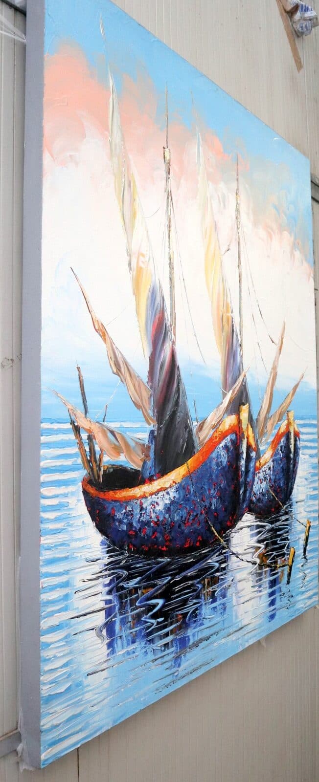 Quadro Barche a Vela 100x120 cm – Dipinto a Mano su Tela in Cotone | Arte Moderna Marina Made in Indonesia - 8