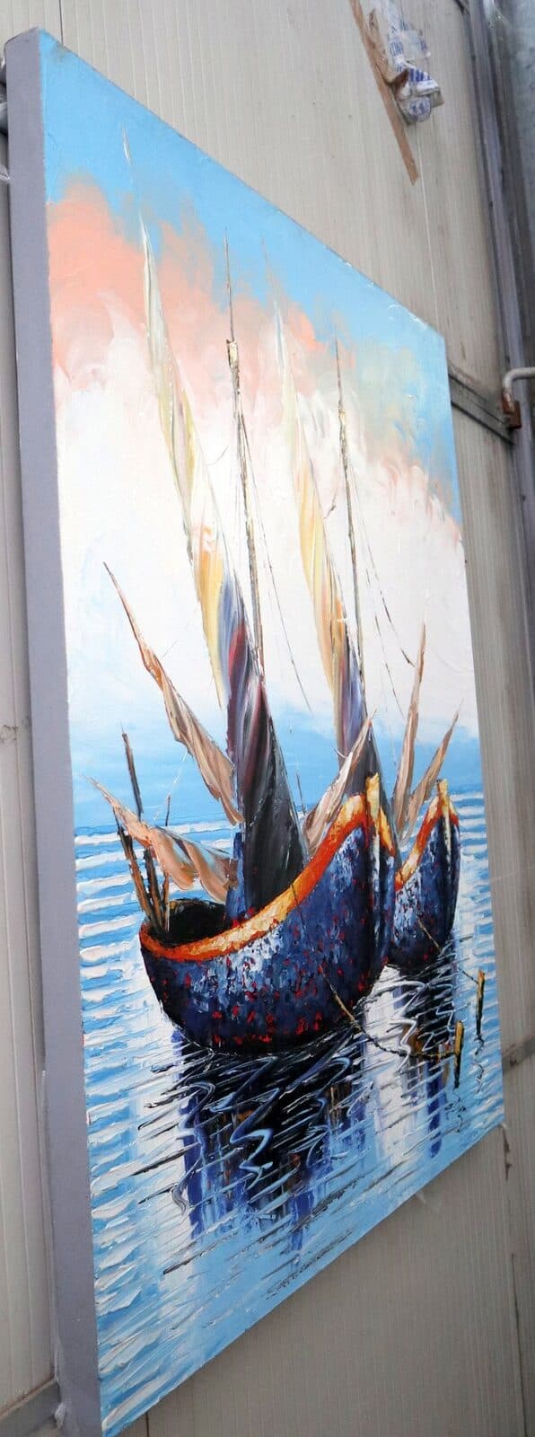 Quadro Barche a Vela 100x120 cm – Dipinto a Mano su Tela in Cotone | Arte Moderna Marina Made in Indonesia - 9