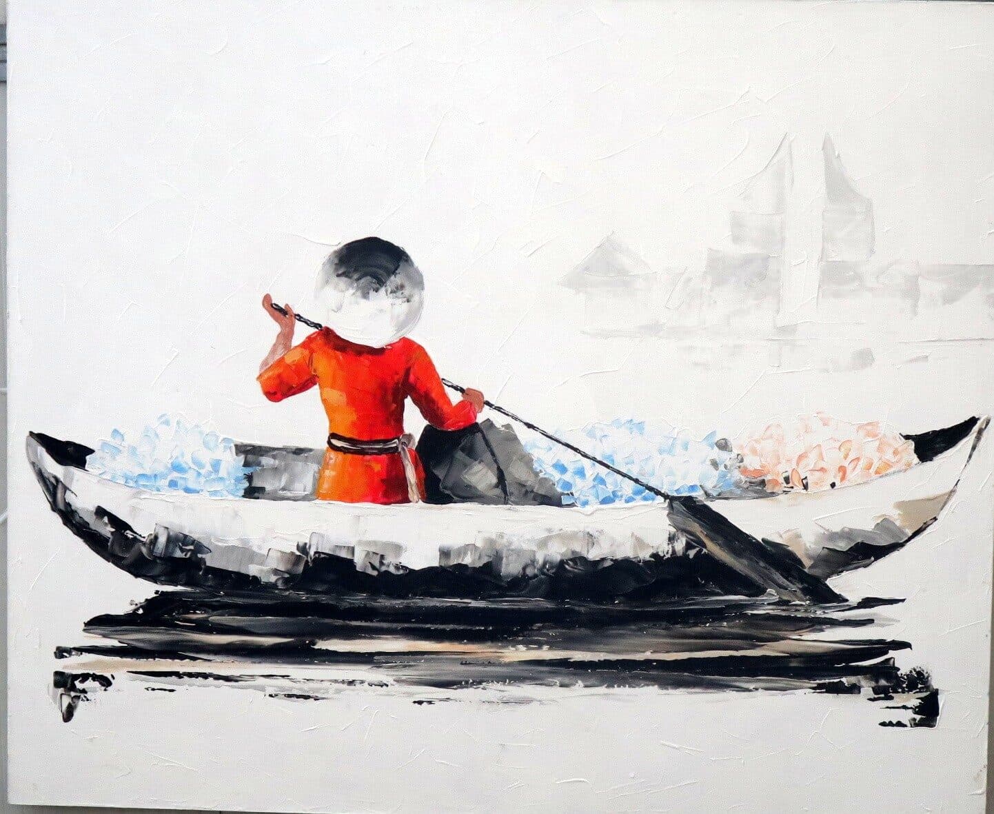 Il Viaggiatore Silenzioso – Quadro Moderno 100x120 cm Dipinto a Mano su Tela | Arte Contemporanea Minimal con Barca - 2