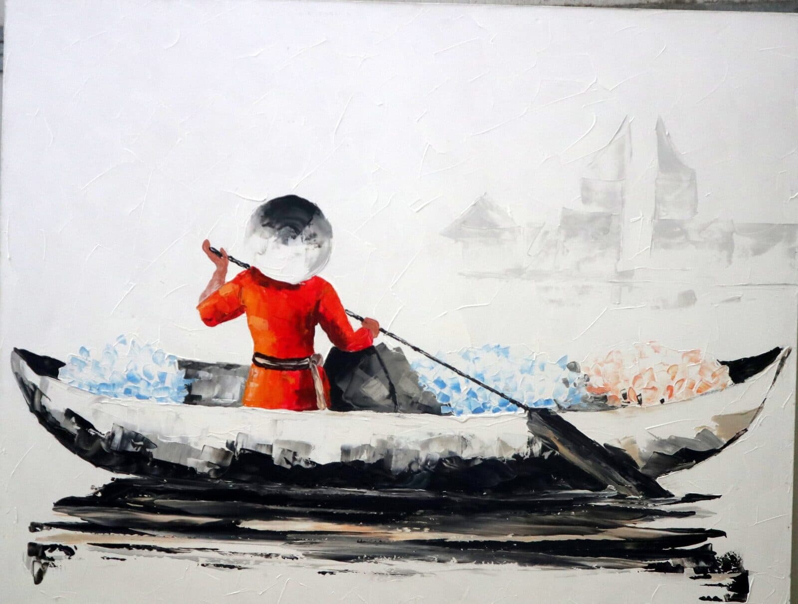 Il Viaggiatore Silenzioso – Quadro Moderno 100x120 cm Dipinto a Mano su Tela | Arte Contemporanea Minimal con Barca - 3