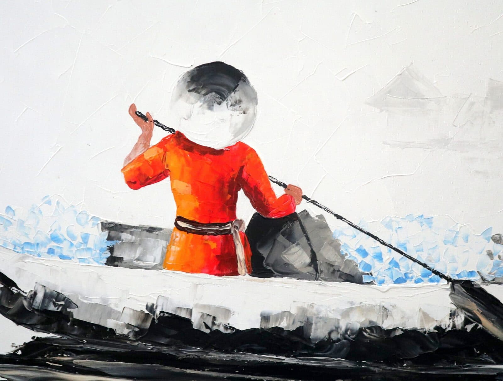 Il Viaggiatore Silenzioso – Quadro Moderno 100x120 cm Dipinto a Mano su Tela | Arte Contemporanea Minimal con Barca - 4