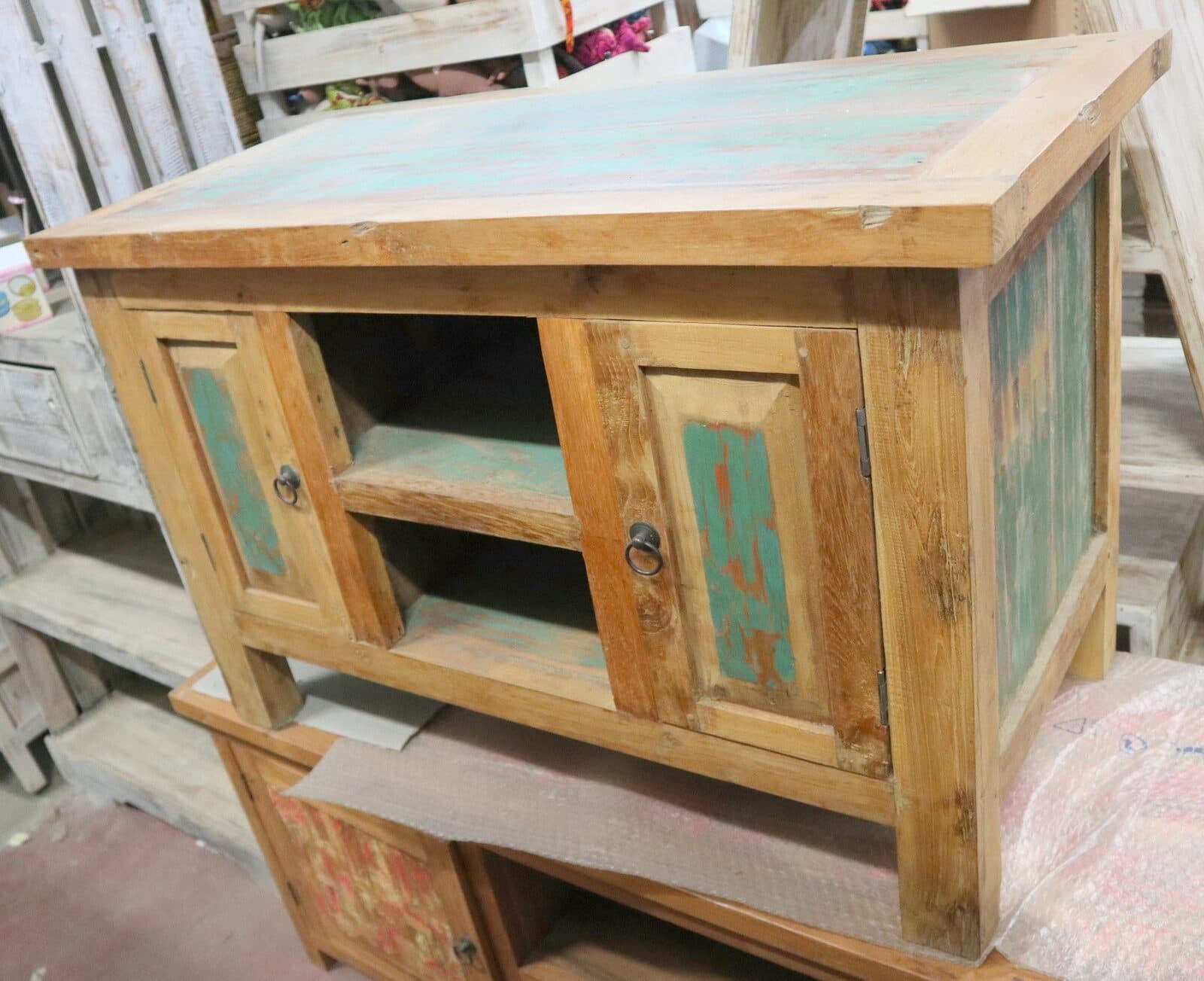 Mobile Rustico in Legno di Recupero Indonesiano 94 cm – Credenza Artigianale Stile Industrial Loft - 5