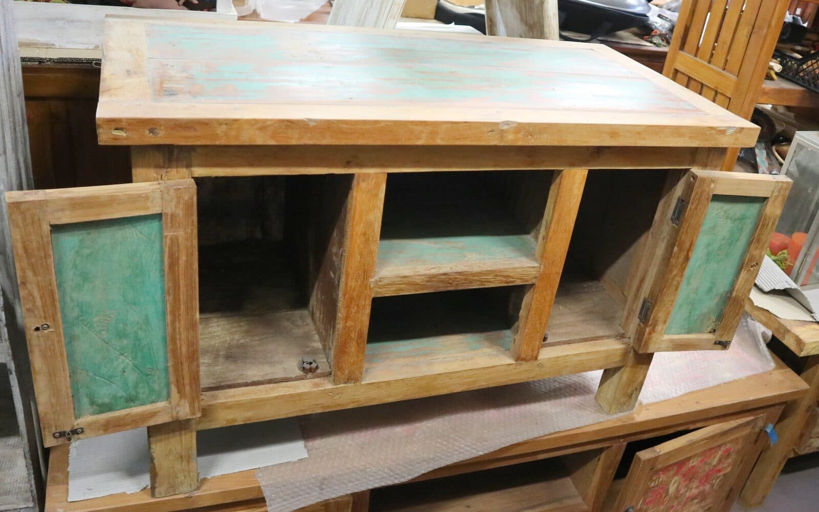 Mobile Rustico in Legno di Recupero Indonesiano 94 cm – Credenza Artigianale Stile Industrial Loft - 7