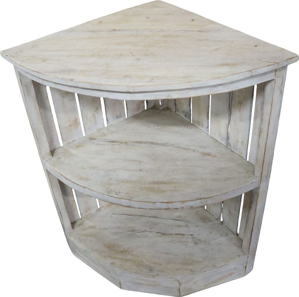 Angoliera Country in Legno di Albesia – Mobiletto Angolare Artigianale Bianco Decapato | 70 cm | Fatto a Mano in Indonesia - 3