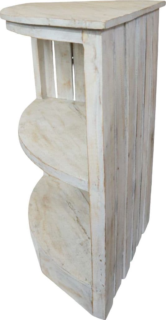 Angoliera Country in Legno di Albesia – Mobiletto Angolare Artigianale Bianco Decapato | 70 cm | Fatto a Mano in Indonesia - 4