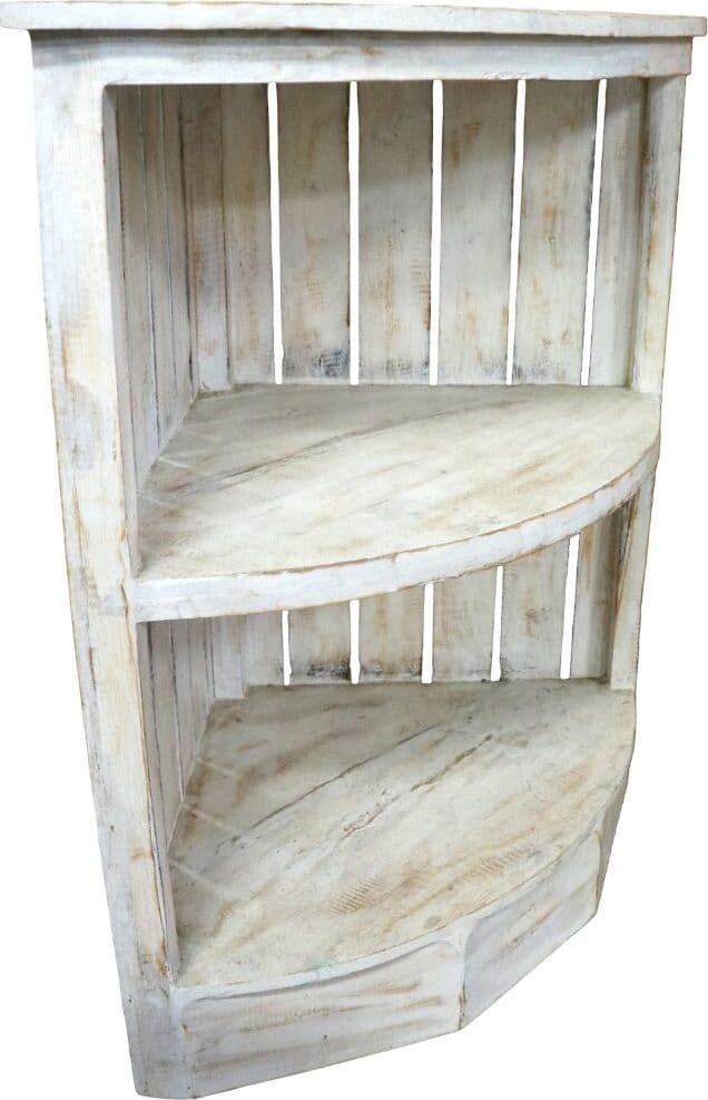 Angoliera Country in Legno di Albesia – Mobiletto Angolare Artigianale Bianco Decapato | 70 cm | Fatto a Mano in Indonesia - 6
