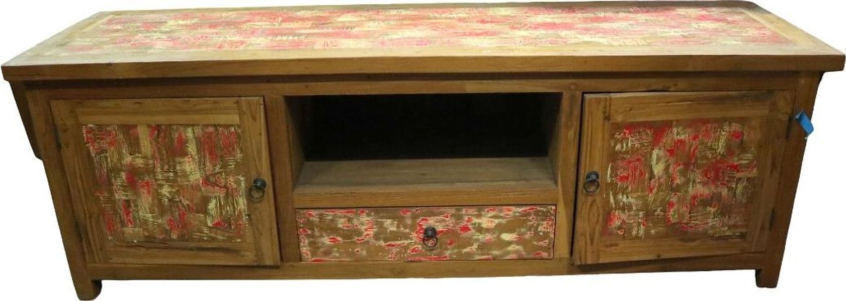 Mobile Porta TV Vintage in Legno di Recupero Indonesiano 150 cm – Credenza Artigianale Stile Industrial Nautico - 2