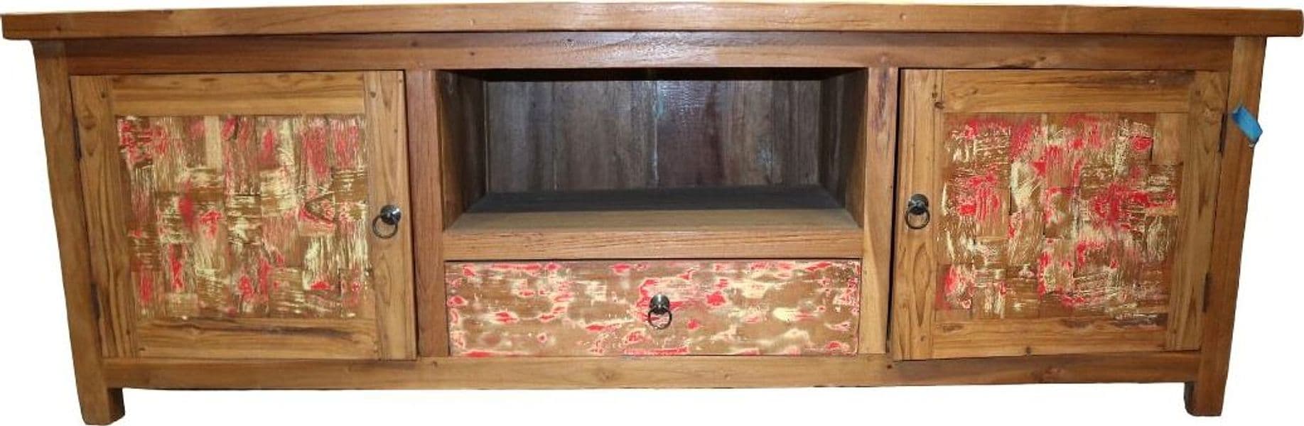 Mobile Porta TV Vintage in Legno di Recupero Indonesiano 150 cm – Credenza Artigianale Stile Industrial Nautico - 3