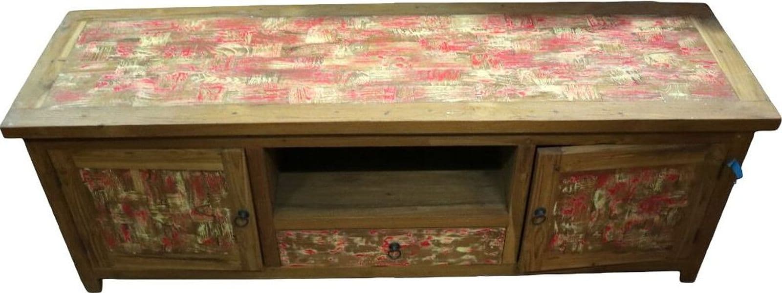 Mobile Porta TV Vintage in Legno di Recupero Indonesiano 150 cm – Credenza Artigianale Stile Industrial Nautico - 4
