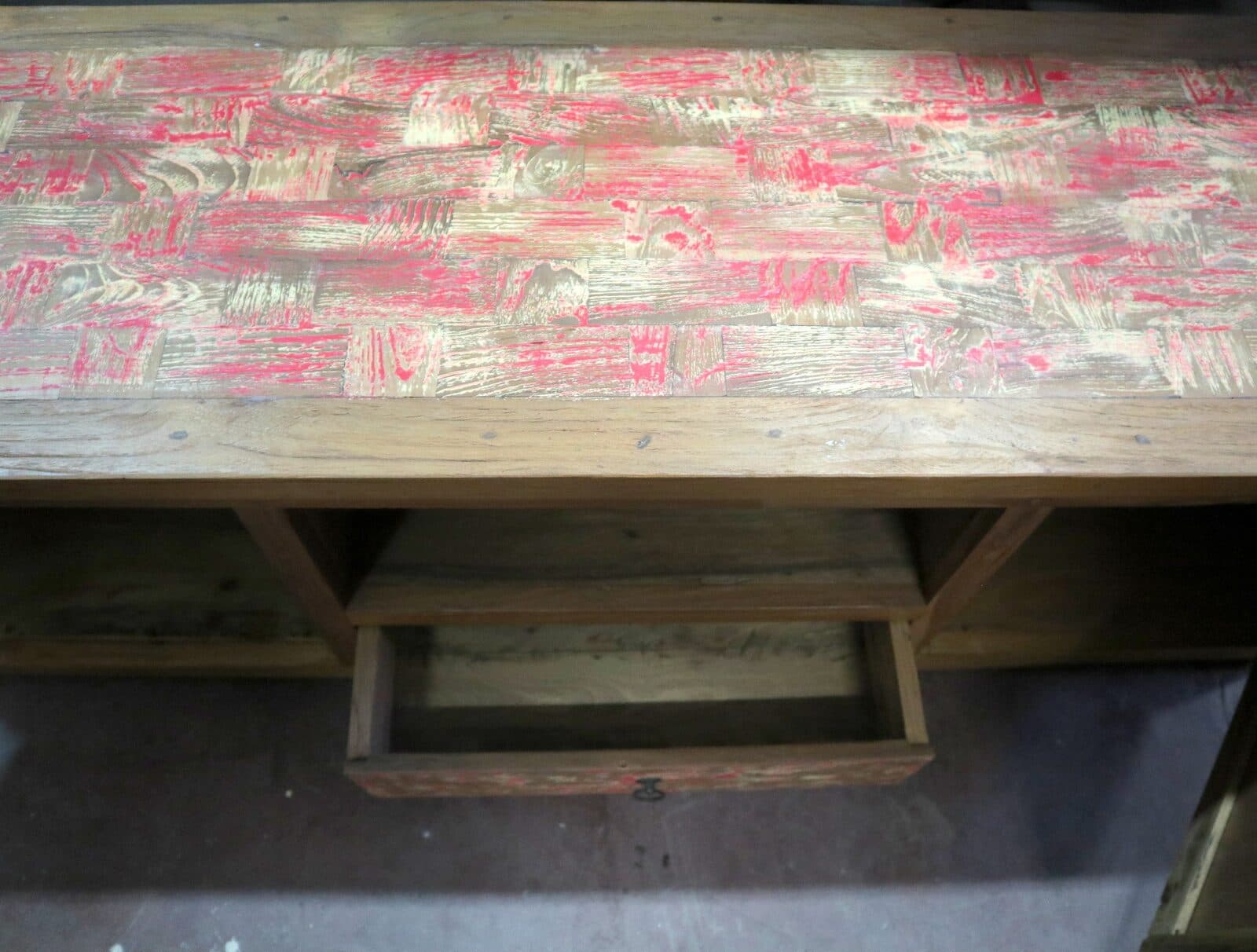Mobile Porta TV Vintage in Legno di Recupero Indonesiano 150 cm – Credenza Artigianale Stile Industrial Nautico - 7