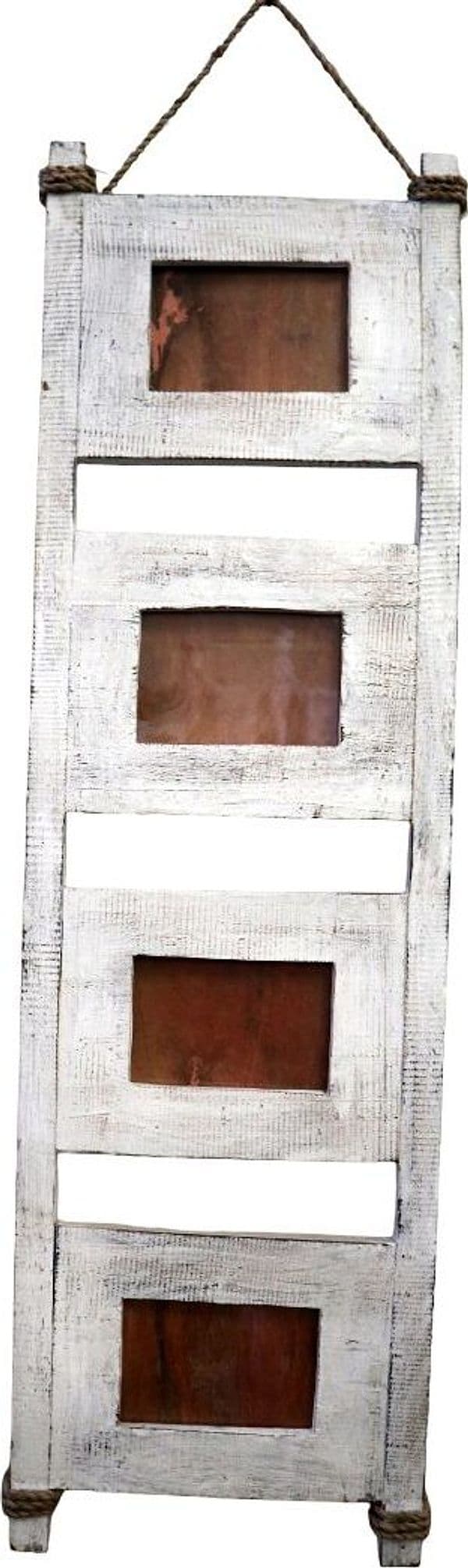 Portafoto Multiplo in Legno Artigianale Indonesiano – Cornice da Parete per 4 Foto 10x15 Stile Rustico Shabby - 2
