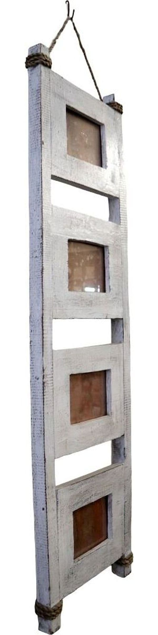 Portafoto Multiplo in Legno Artigianale Indonesiano – Cornice da Parete per 4 Foto 10x15 Stile Rustico Shabby - 3