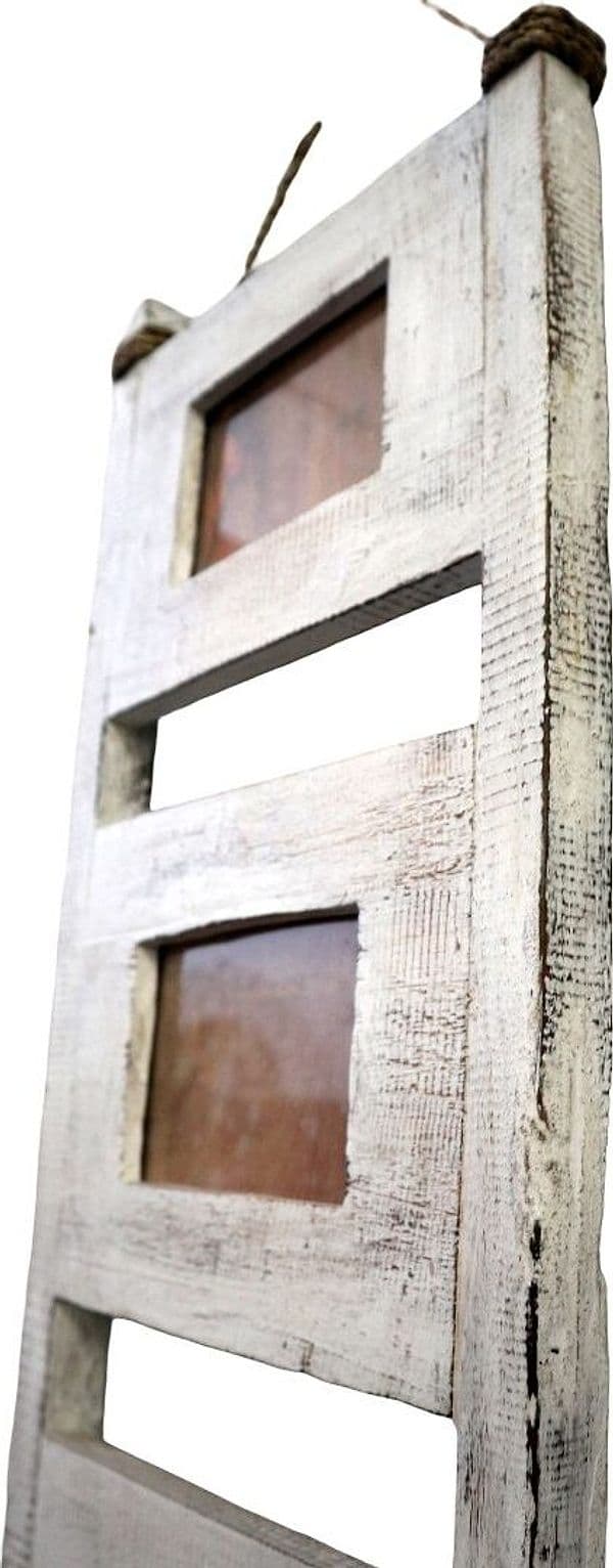 Portafoto Multiplo in Legno Artigianale Indonesiano – Cornice da Parete per 4 Foto 10x15 Stile Rustico Shabby - 4