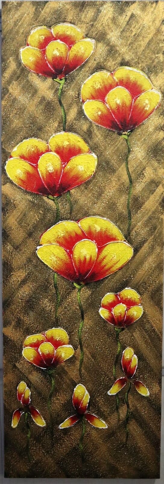 Quadro Floreale Verticale Moderno 50x150 cm – Dipinto a Mano su Tela con Fiori in Rilievo - 2