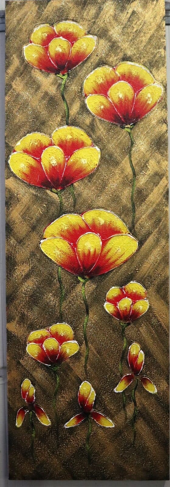 Quadro Floreale Verticale Moderno 50x150 cm – Dipinto a Mano su Tela con Fiori in Rilievo - 3