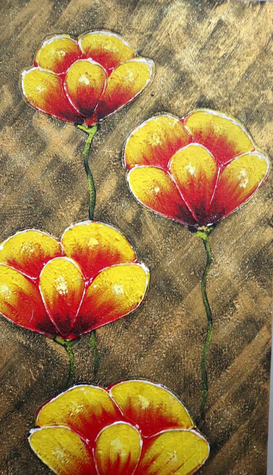 Quadro Floreale Verticale Moderno 50x150 cm – Dipinto a Mano su Tela con Fiori in Rilievo - 4