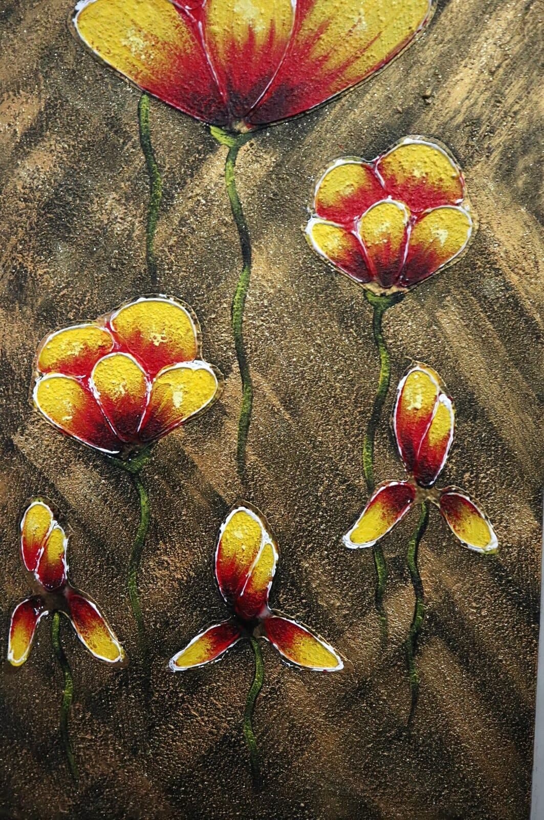 Quadro Floreale Verticale Moderno 50x150 cm – Dipinto a Mano su Tela con Fiori in Rilievo - 5