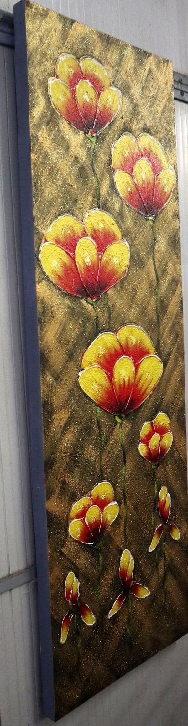 Quadro Floreale Verticale Moderno 50x150 cm – Dipinto a Mano su Tela con Fiori in Rilievo - 6