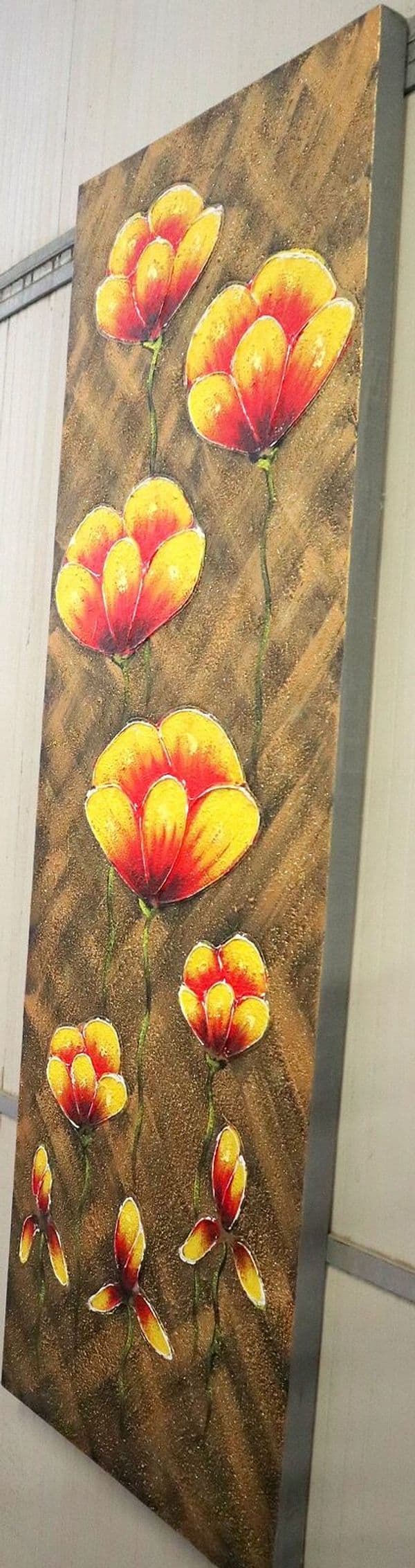Quadro Floreale Verticale Moderno 50x150 cm – Dipinto a Mano su Tela con Fiori in Rilievo - 7