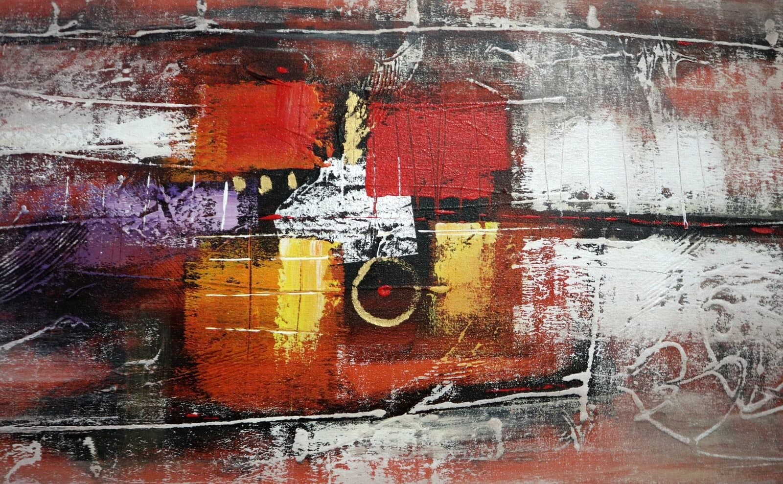 Quadro Astratto Moderno 60x180 cm – Dipinto a Mano su Tela | Stile Loft Industriale Rosso Nero Oro - 5