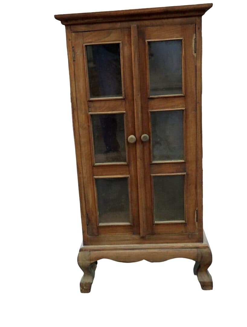 Vetrinetta in Legno di Teak Massello Artigianale Indonesiana – Mobile Elegante con Ante in Vetro 45x23x90 cm - 2