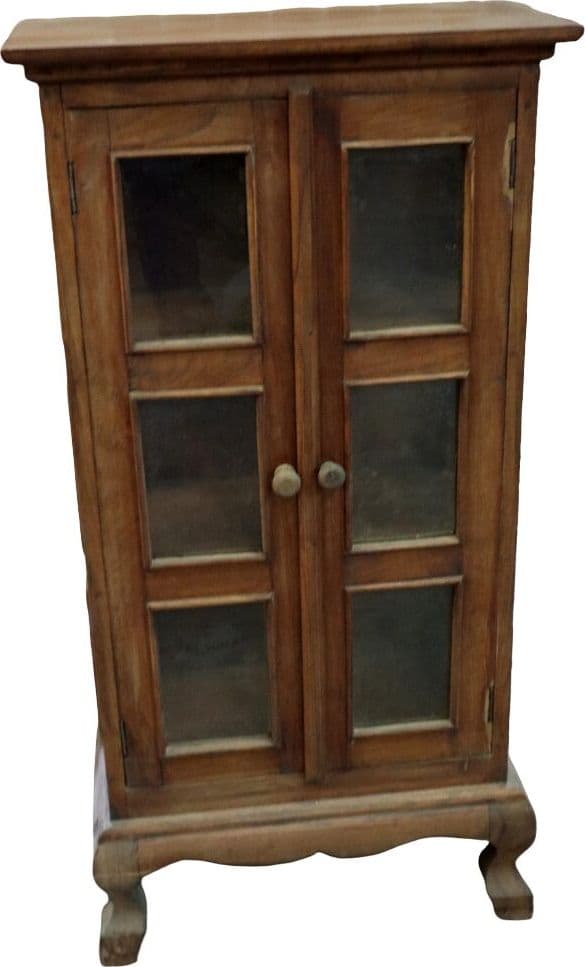Vetrinetta in Legno di Teak Massello Artigianale Indonesiana – Mobile Elegante con Ante in Vetro 45x23x90 cm - 3
