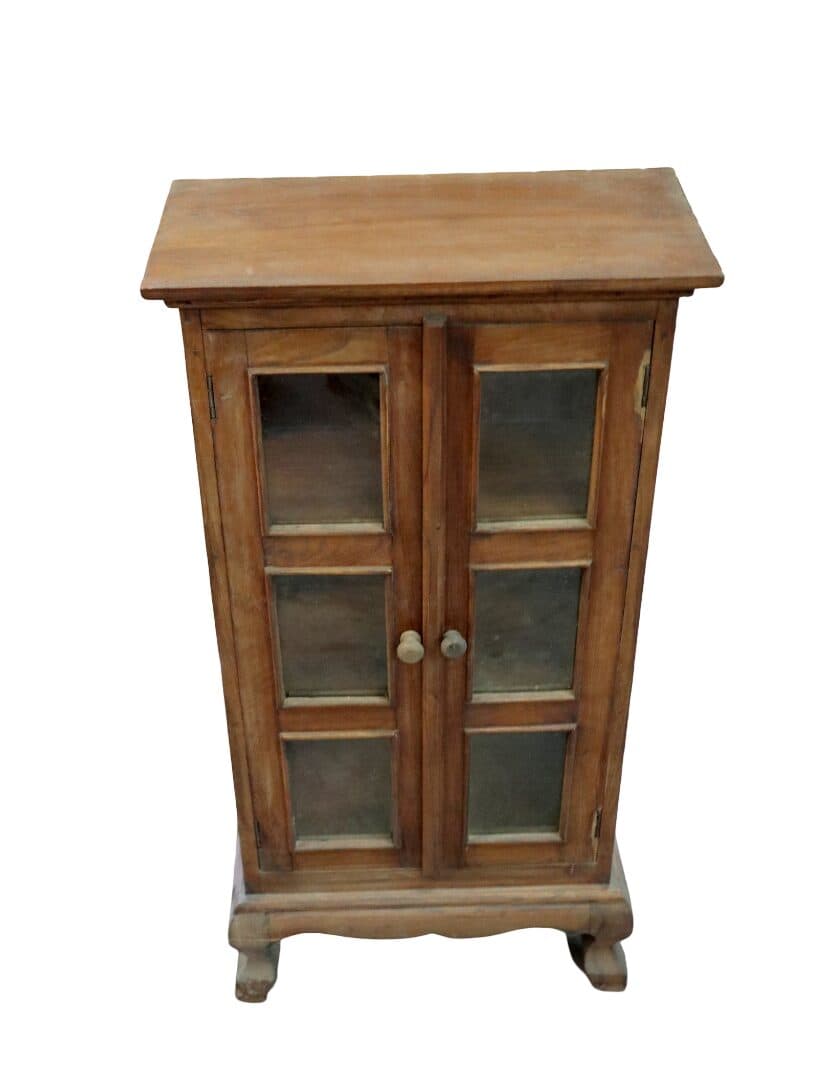 Vetrinetta in Legno di Teak Massello Artigianale Indonesiana – Mobile Elegante con Ante in Vetro 45x23x90 cm - 4