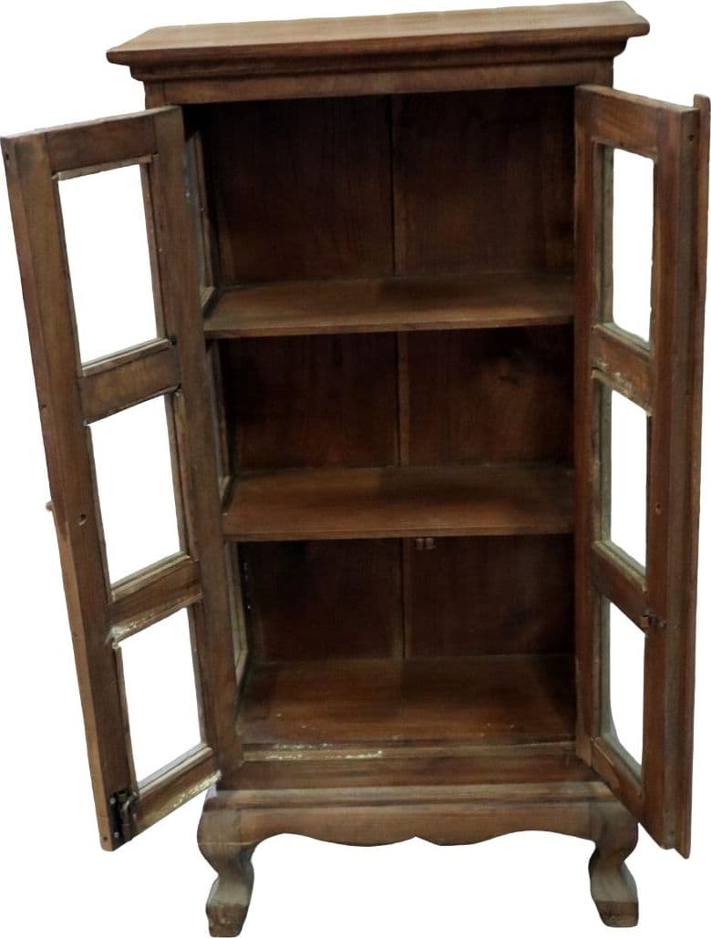Vetrinetta in Legno di Teak Massello Artigianale Indonesiana – Mobile Elegante con Ante in Vetro 45x23x90 cm - 5