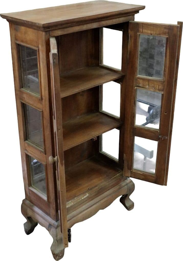 Vetrinetta in Legno di Teak Massello Artigianale Indonesiana – Mobile Elegante con Ante in Vetro 45x23x90 cm - 6