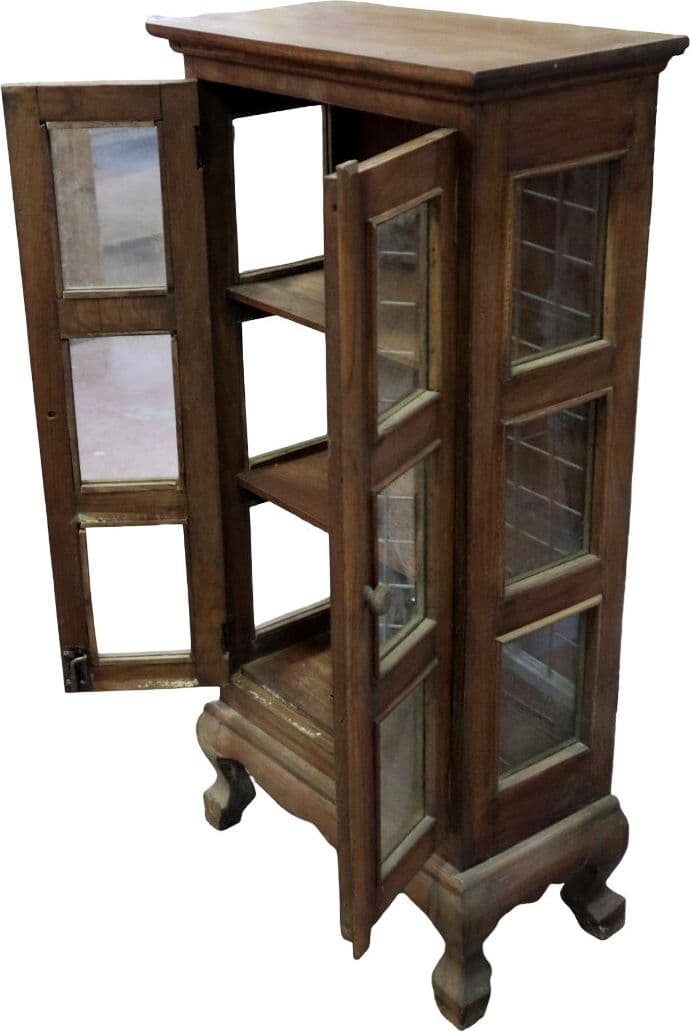 Vetrinetta in Legno di Teak Massello Artigianale Indonesiana – Mobile Elegante con Ante in Vetro 45x23x90 cm - 7