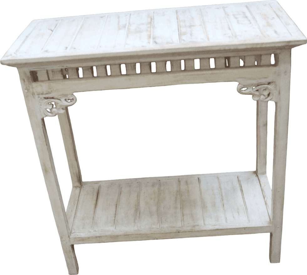 Consolle Artigianale Balinese in Legno di Albesia SBIANCATO – Mobile Etnico Chic 80x40x80 cm - 2