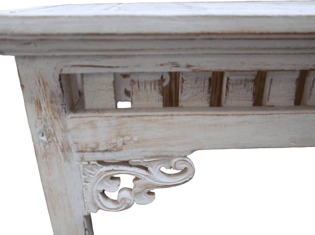 Consolle Artigianale Balinese in Legno di Albesia SBIANCATO – Mobile Etnico Chic 80x40x80 cm - 5