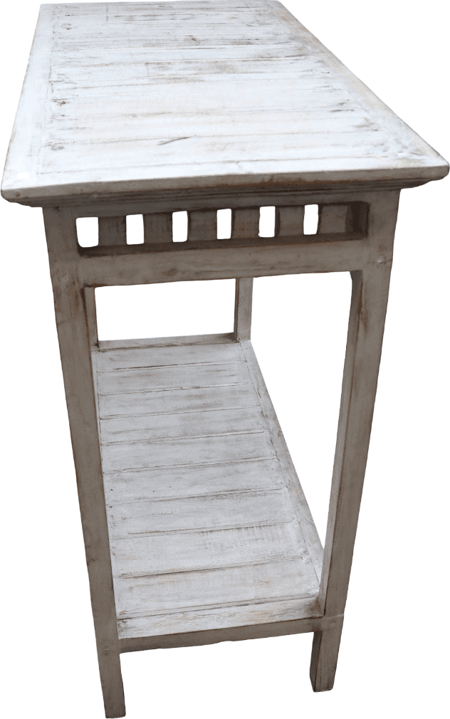 Consolle Artigianale Balinese in Legno di Albesia SBIANCATO – Mobile Etnico Chic 80x40x80 cm - 6