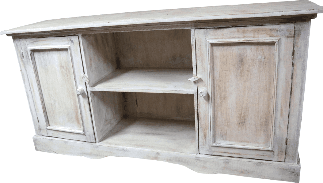 Mobile Porta TV in Legno di Albesia Sbiancato Artigianale Bali 120 cm – Stile Naturale Boho Chic - 2