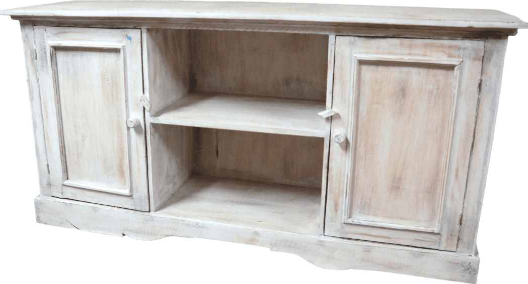 Mobile Porta TV in Legno di Albesia Sbiancato Artigianale Bali 120 cm – Stile Naturale Boho Chic - 3