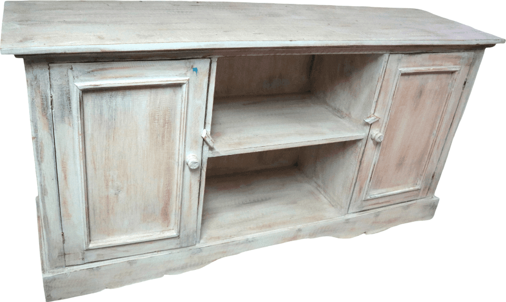 Mobile Porta TV in Legno di Albesia Sbiancato Artigianale Bali 120 cm – Stile Naturale Boho Chic - 4