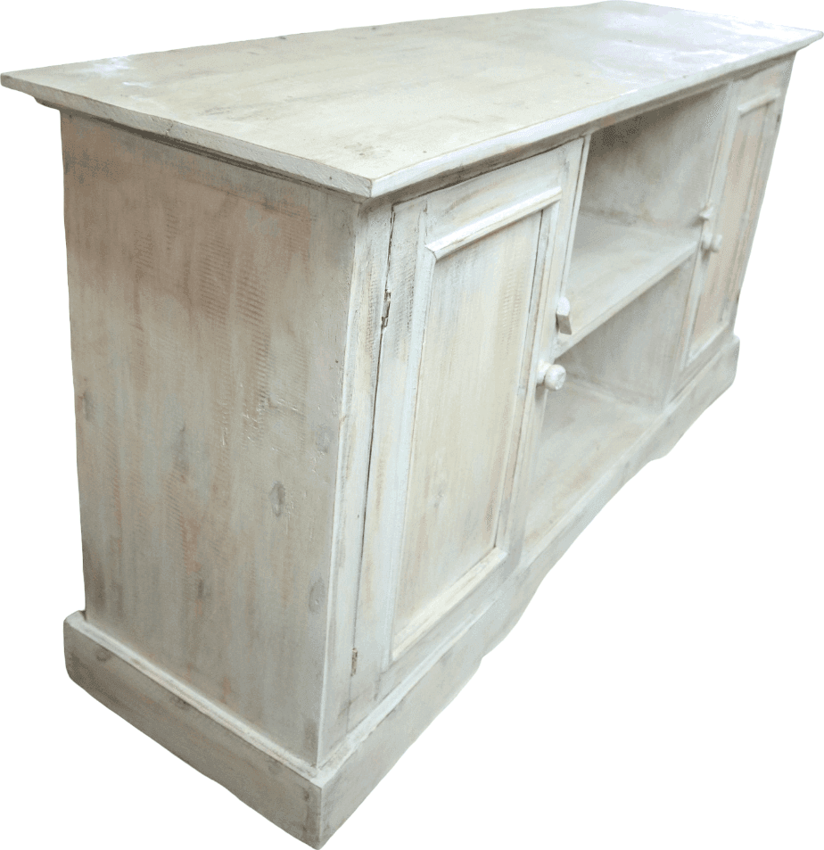 Mobile Porta TV in Legno di Albesia Sbiancato Artigianale Bali 120 cm – Stile Naturale Boho Chic - 6
