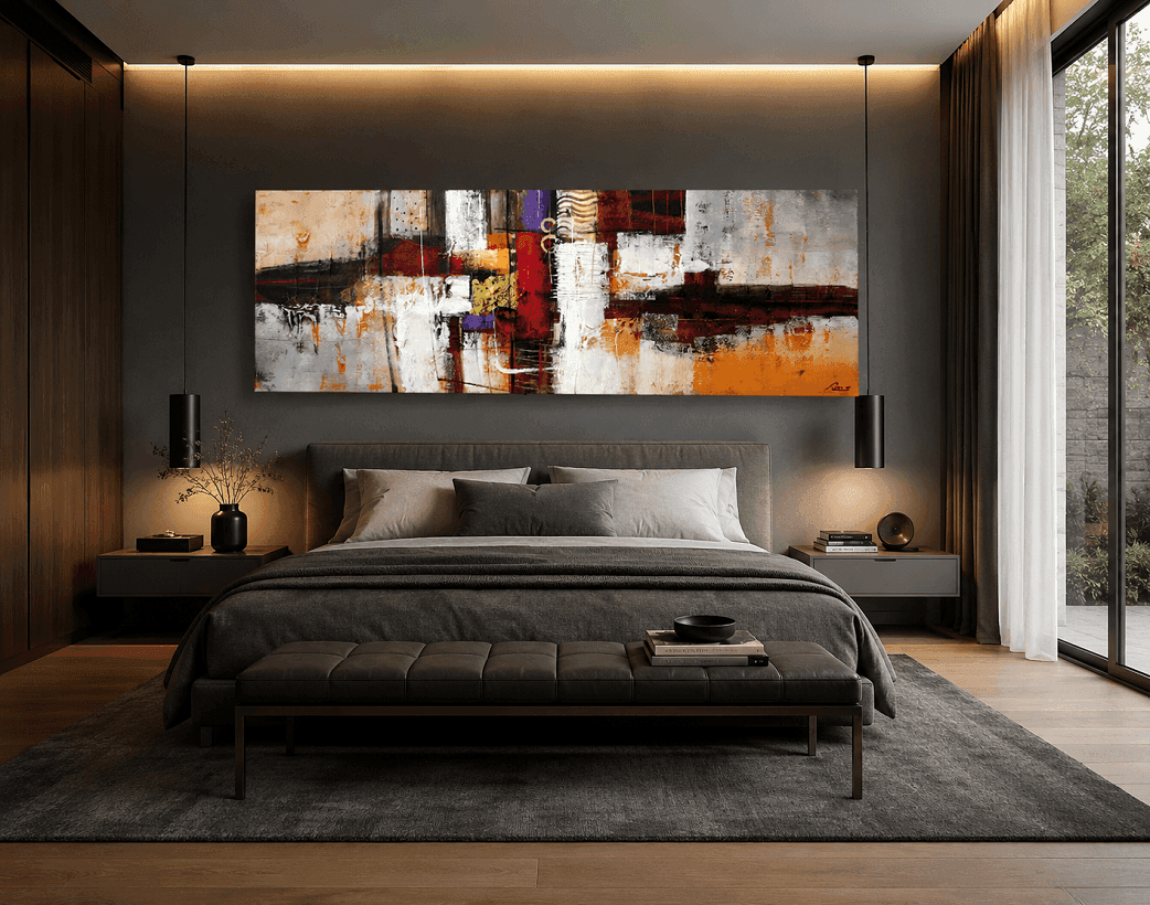 Quadro Astratto Moderno XXL Dipinto a Mano 160x80 cm – Arte Contemporanea dai Toni Caldi per Salotto e Camera da Letto - 2