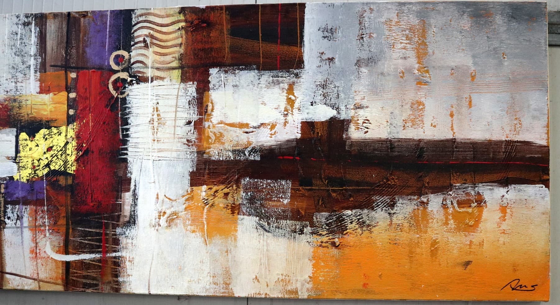 Quadro Astratto Moderno XXL Dipinto a Mano 160x80 cm – Arte Contemporanea dai Toni Caldi per Salotto e Camera da Letto - 6