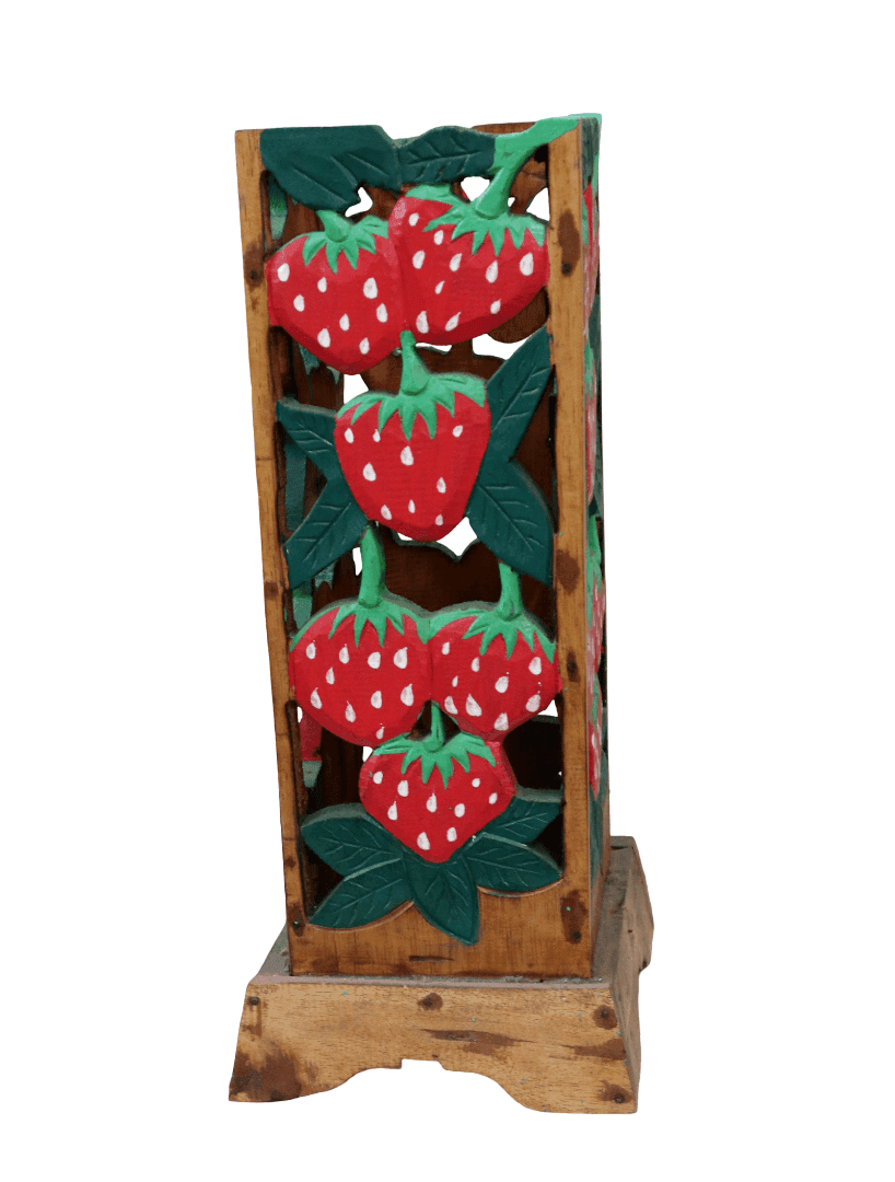 Porta Ombrelli Artigianale “Fragole Tropicali” in Legno – Dipinto a Mano in Indonesia – Complemento d’Arredo Etnico cm 22x24x53 - 2