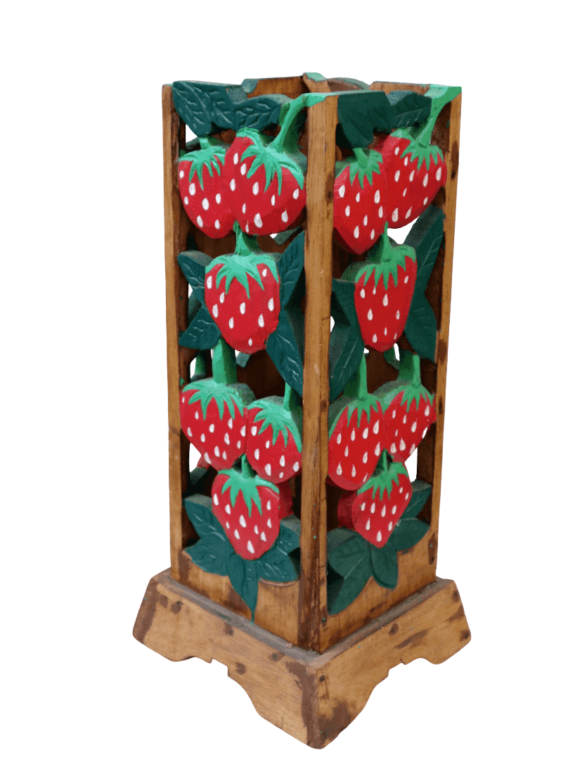 Porta Ombrelli Artigianale “Fragole Tropicali” in Legno – Dipinto a Mano in Indonesia – Complemento d’Arredo Etnico cm 22x24x53 - 4
