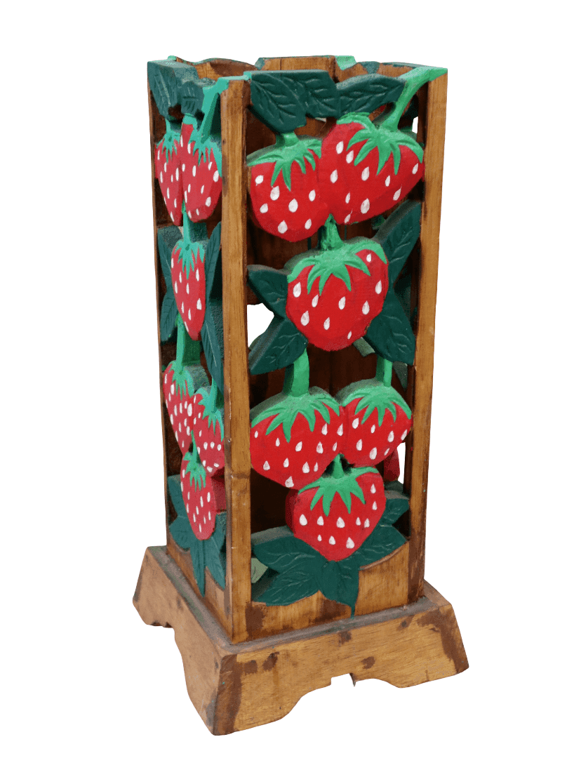 Porta Ombrelli Artigianale “Fragole Tropicali” in Legno – Dipinto a Mano in Indonesia – Complemento d’Arredo Etnico cm 22x24x53 - 5