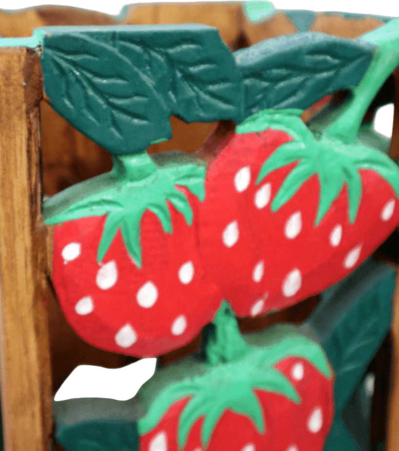Porta Ombrelli Artigianale “Fragole Tropicali” in Legno – Dipinto a Mano in Indonesia – Complemento d’Arredo Etnico cm 22x24x53 - 6