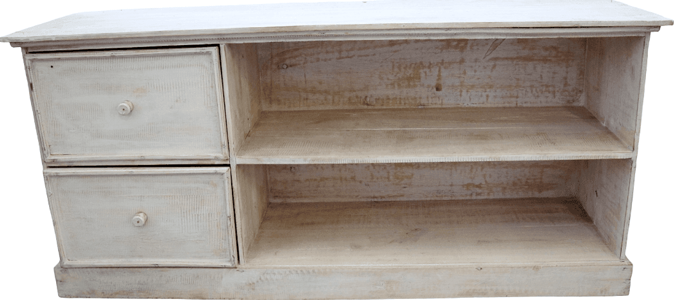 Mobile Porta TV Artigianale Bali in Legno di Albesia Sbiancato – 130x40x60h cm | Stile Boho Chic Moderno - 2