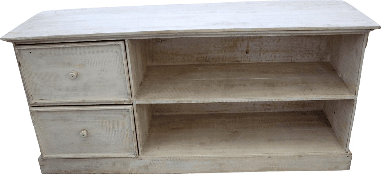 Mobile Porta TV Artigianale Bali in Legno di Albesia Sbiancato – 130x40x60h cm | Stile Boho Chic Moderno - 3